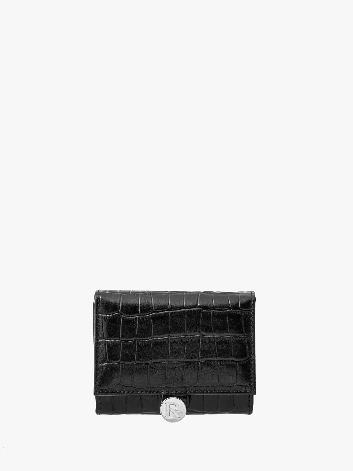 Czarny portfel damski z ozdobną fakturą