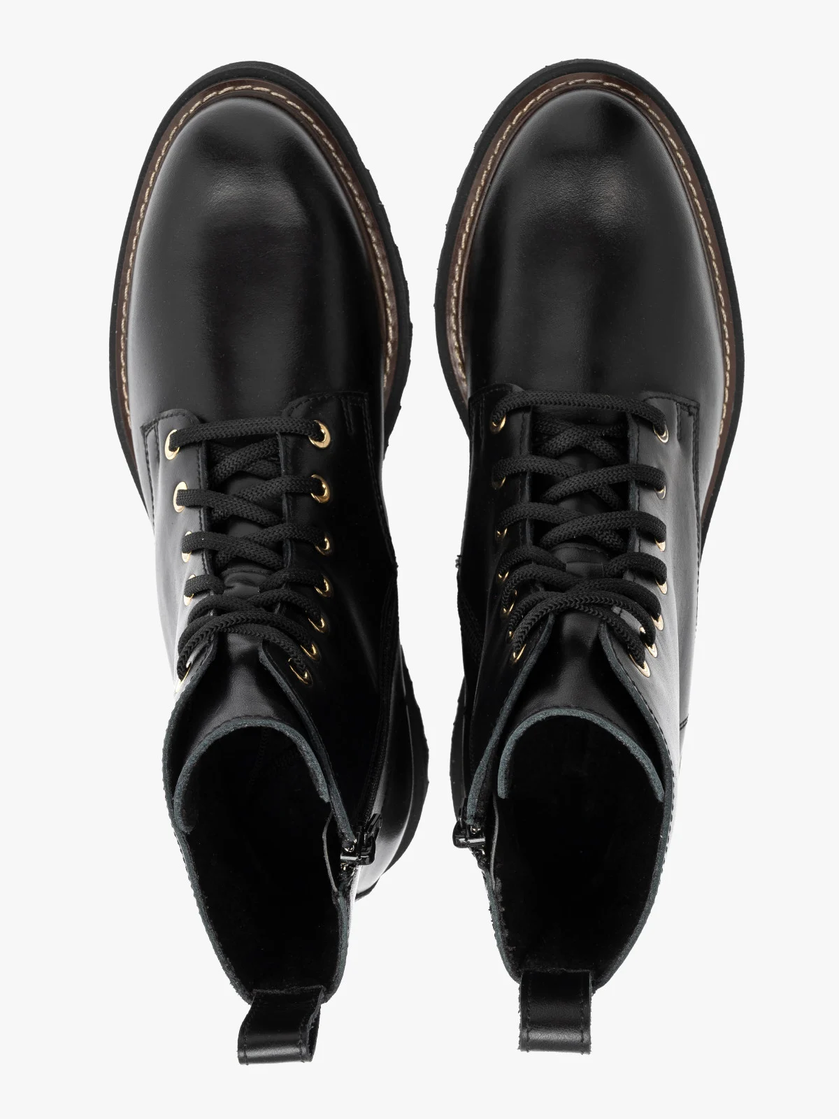 Czarne trzewiki damskie ze złotymi oczkami