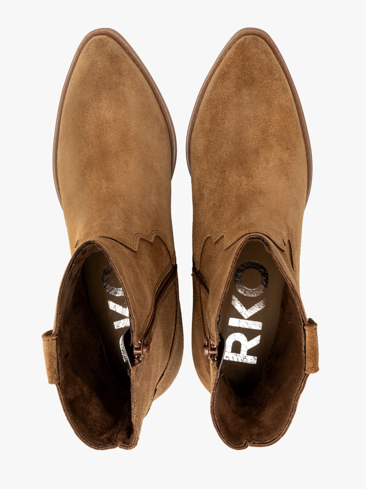 Rude botki typu kowbojki ze skóry welurowej