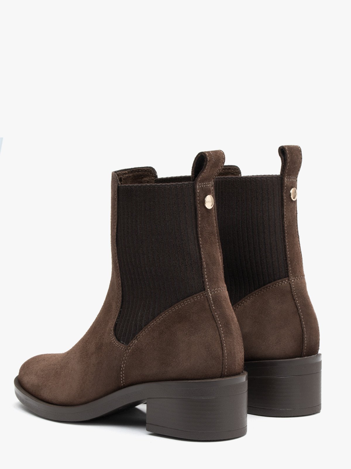 Brązowe sztyblety damskie z ozdobną gumą