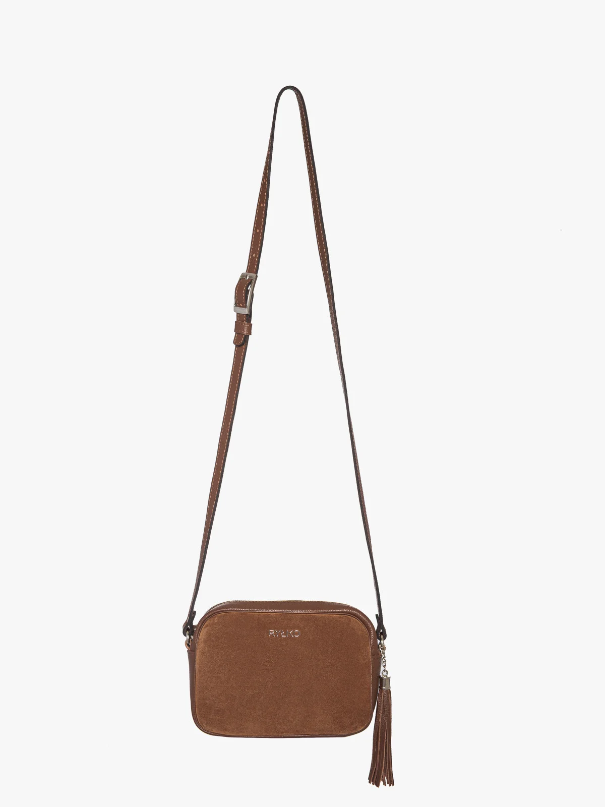 Mała, brązowa torebka z ozdobnym frędzlem