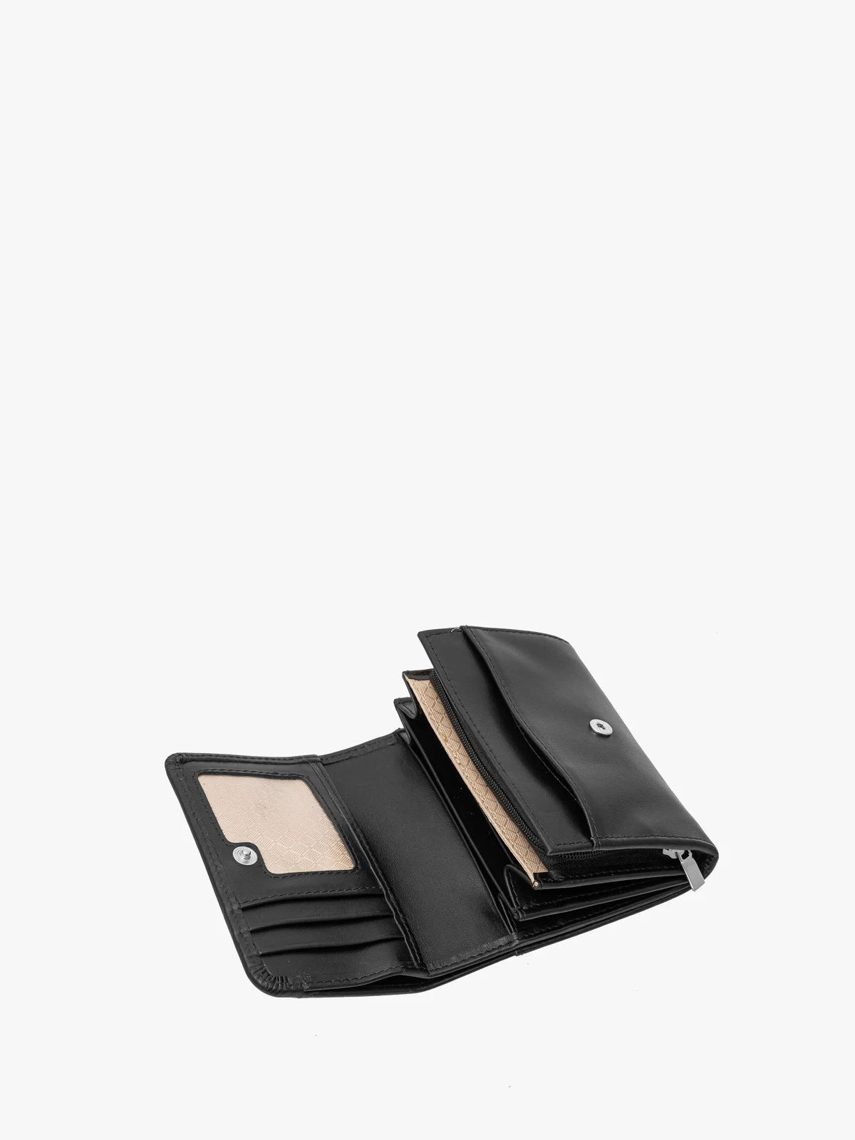 Czarny portfel damski ze srebrnymi detalami