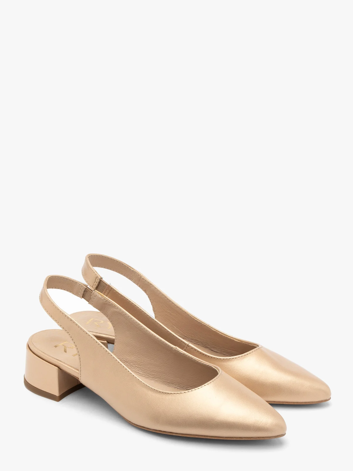 Złote czółenka damskie z otwartą piętą