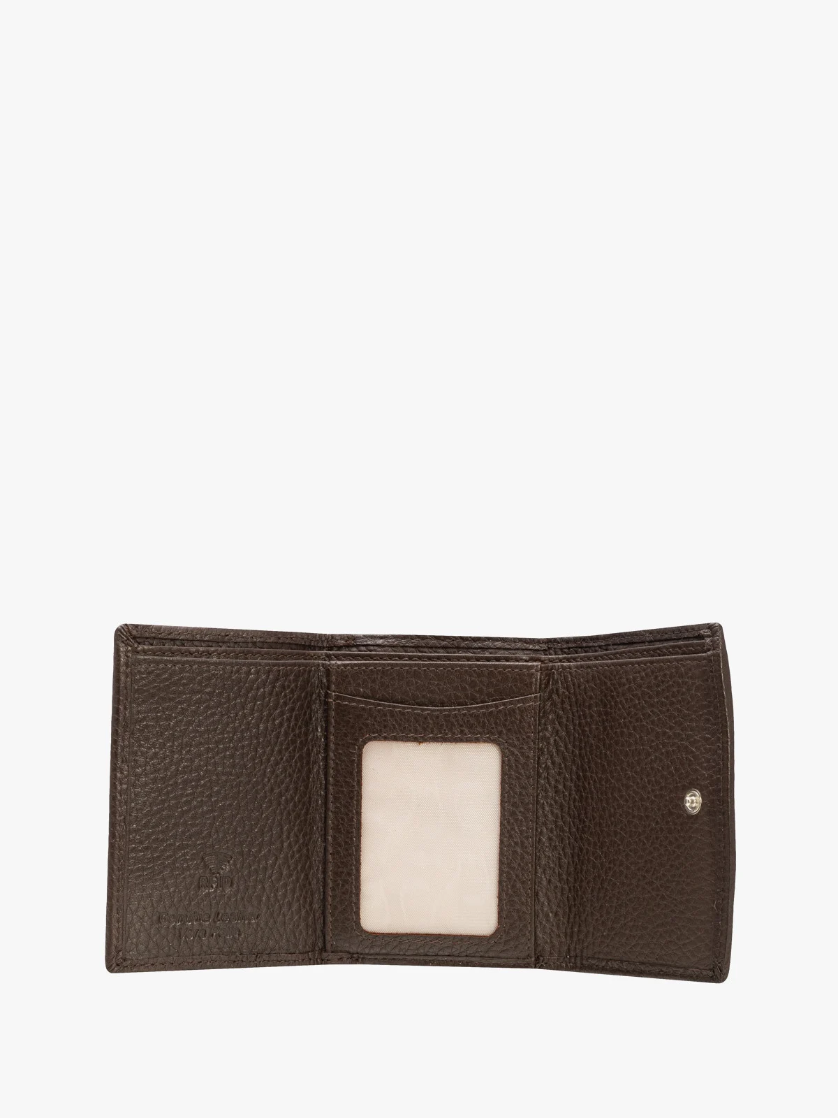 Ciemnobrązowy portfel damski z ozdobnym zapięciem