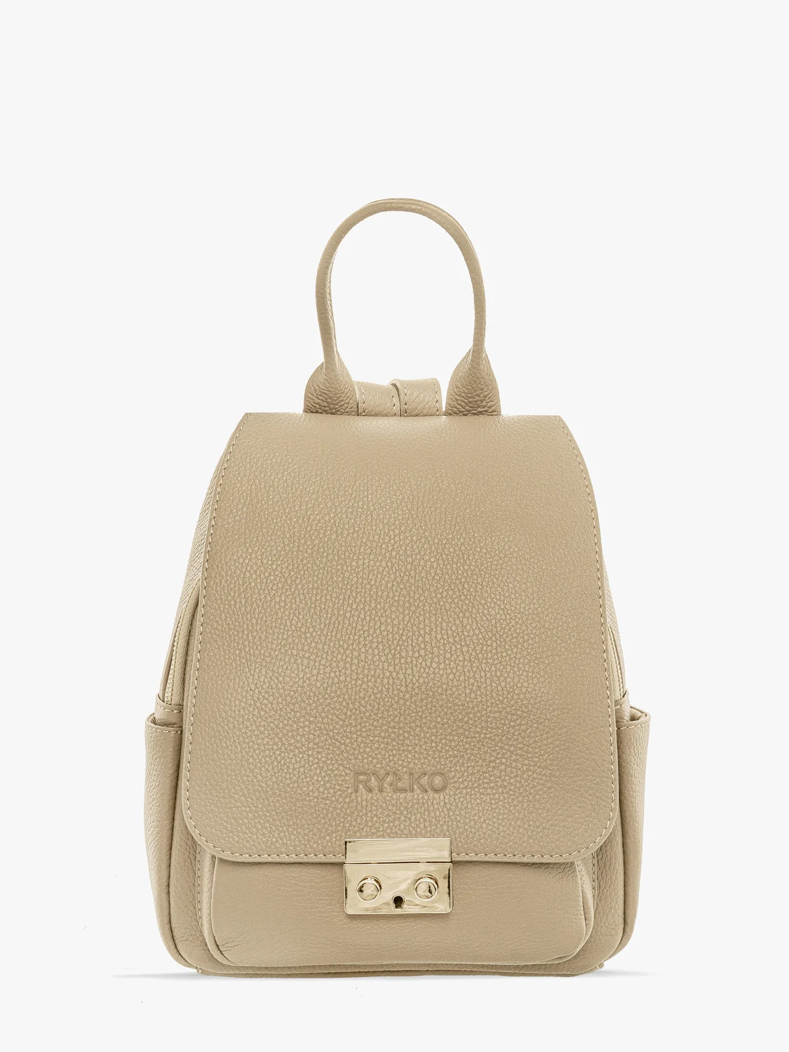 Ciemnobeżowy plecak ze złotymi elementami