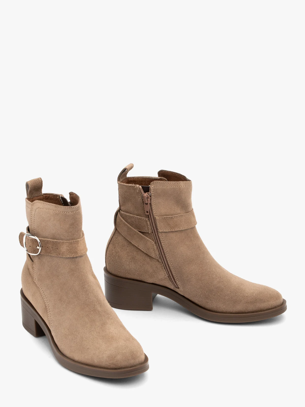 Piaskowe botki damskie z ozdobną sprzączką