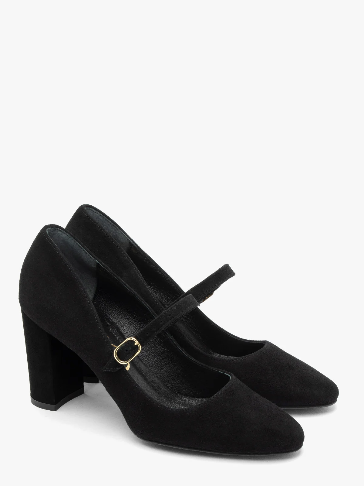 Czarne czółenka na słupku z paskiem