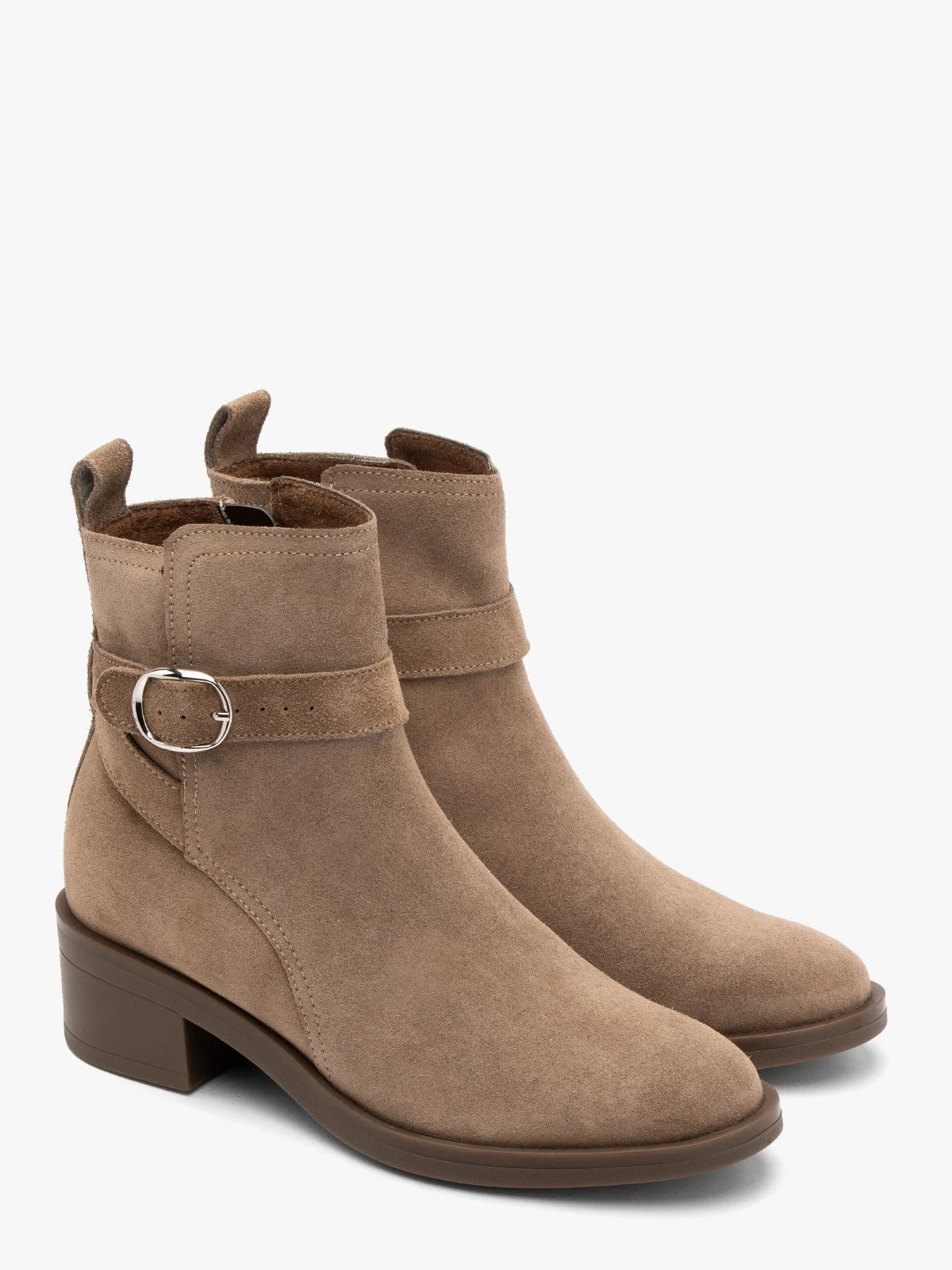 Piaskowe botki damskie z ozdobną sprzączką