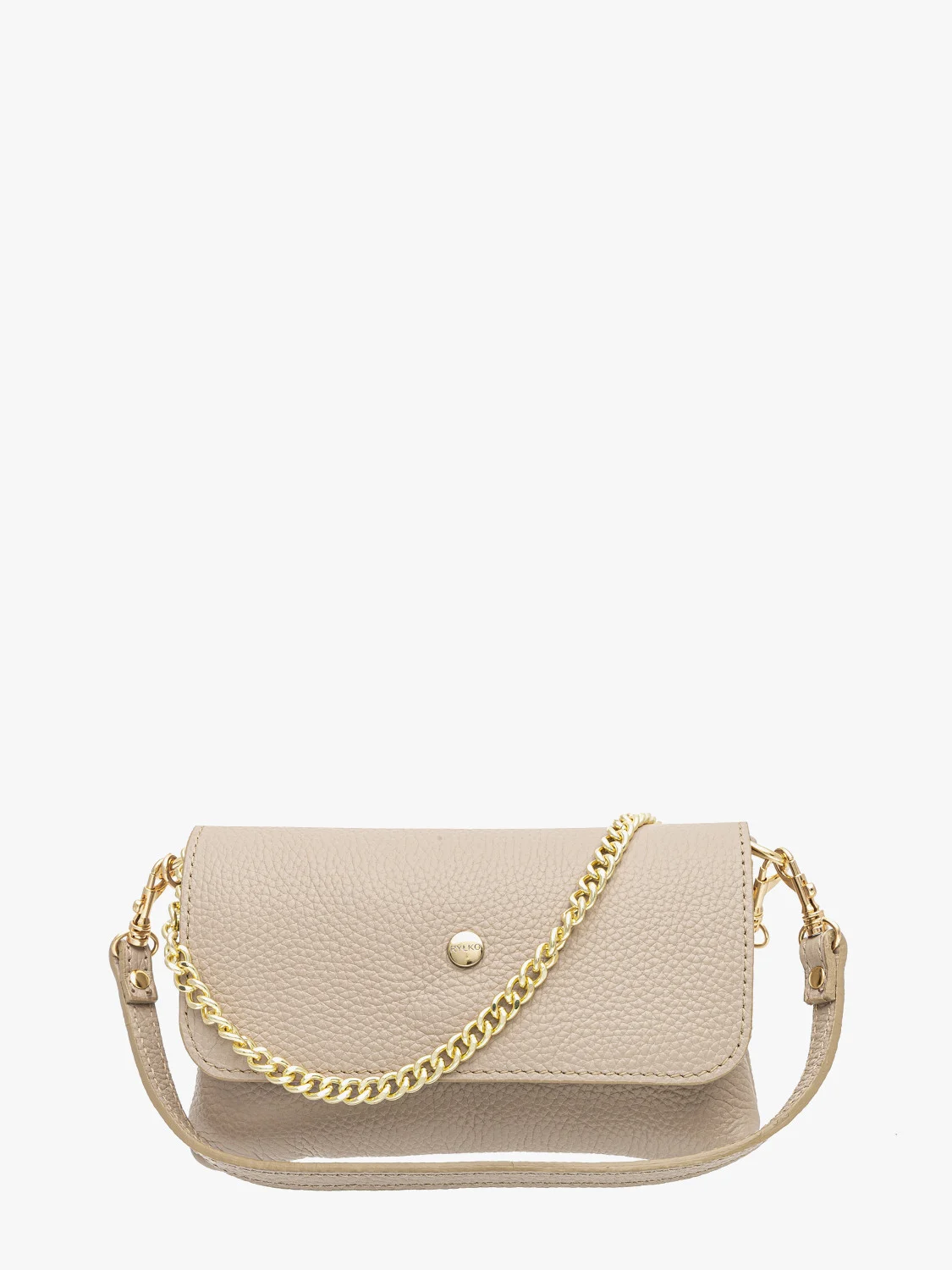 Beżowa, elegancka torebka ze złotym łańcuszkiem