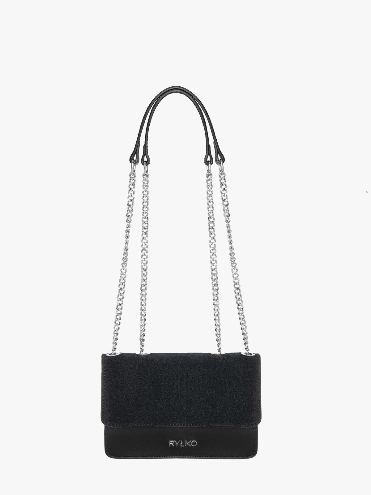 Elegancka, czarna torebka z łańcuszkowym paskiem