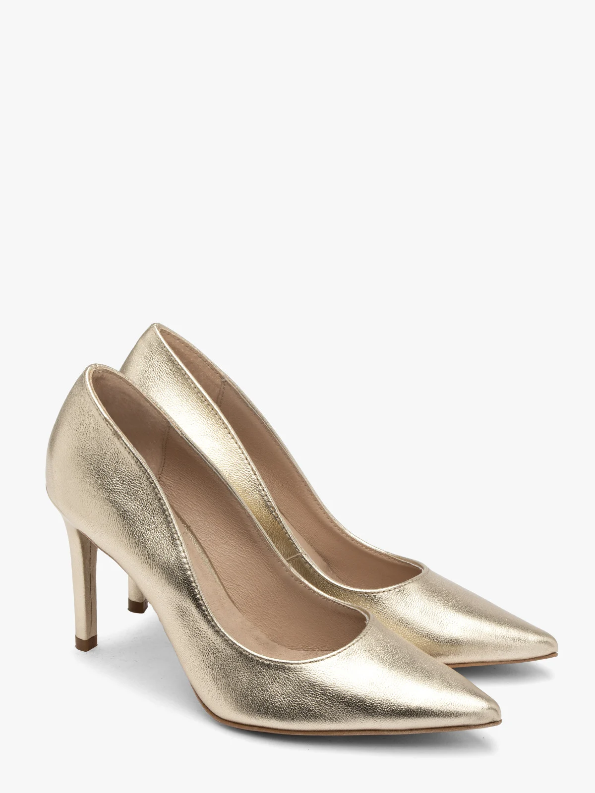 Złote czółenka na wysokiej szpilce