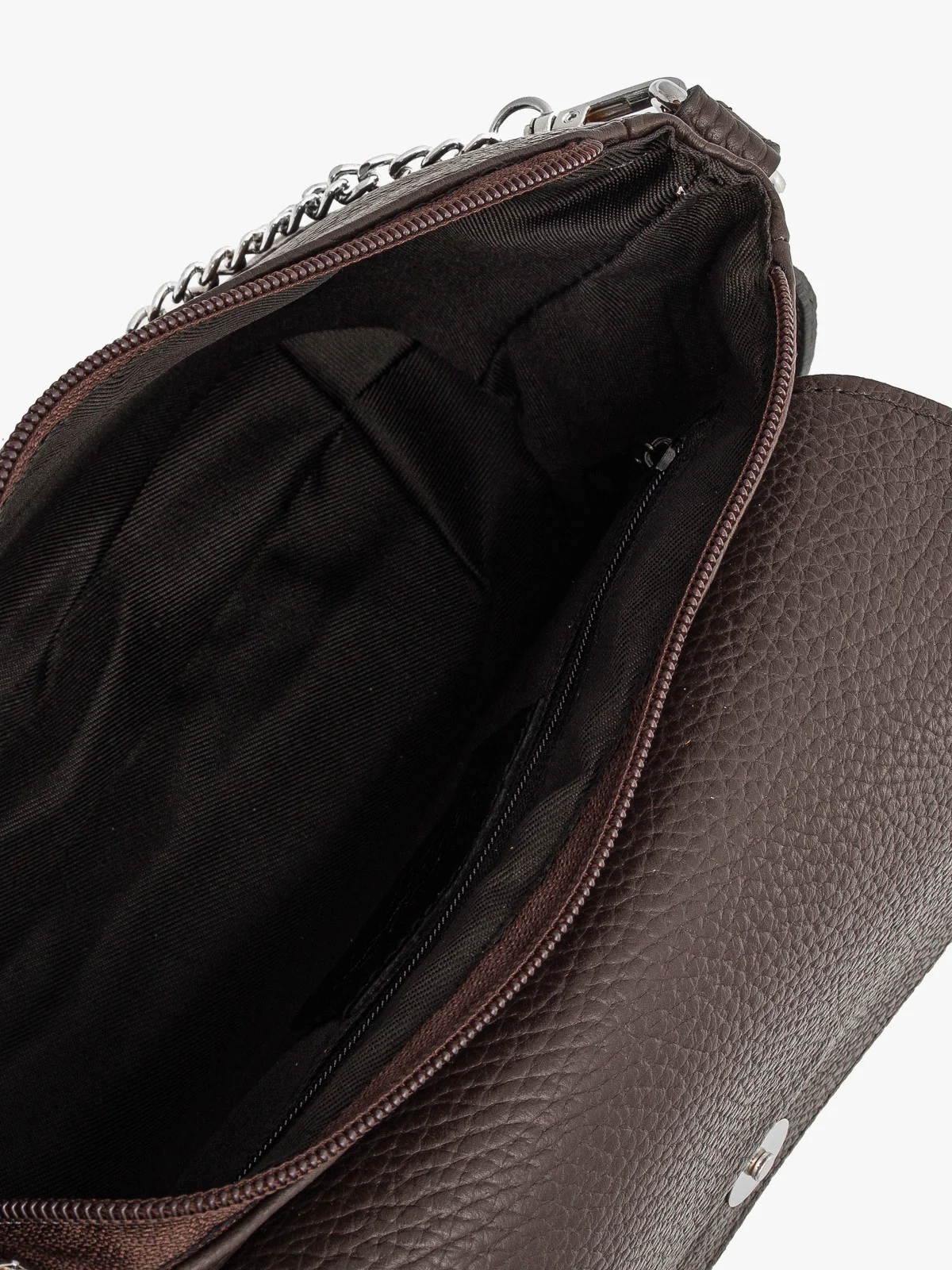 Brązowa torebka z łączonych skór z łańcuszkiem