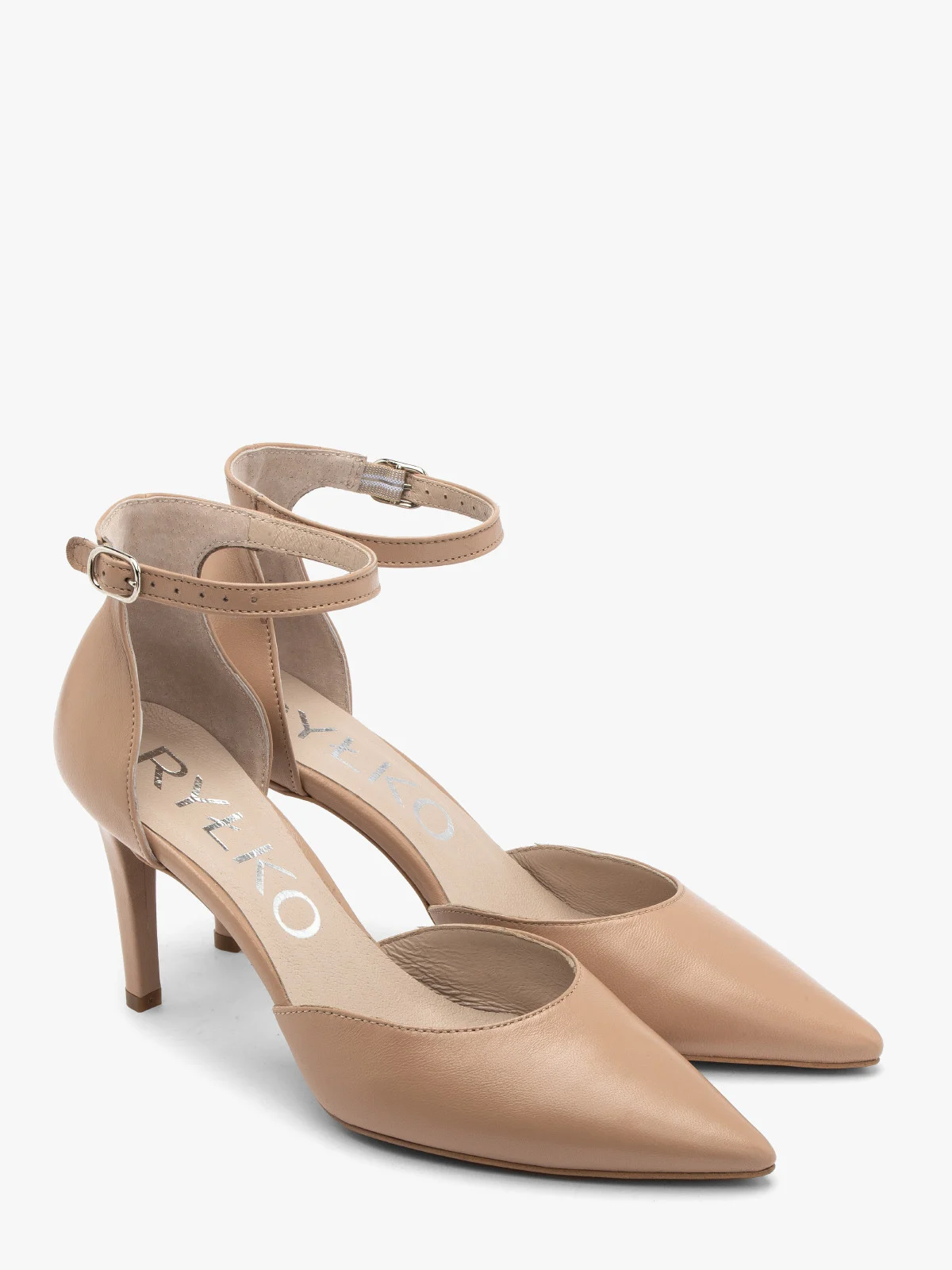 Dwuczęściowe, beżowe czółenka damskie na szpilce