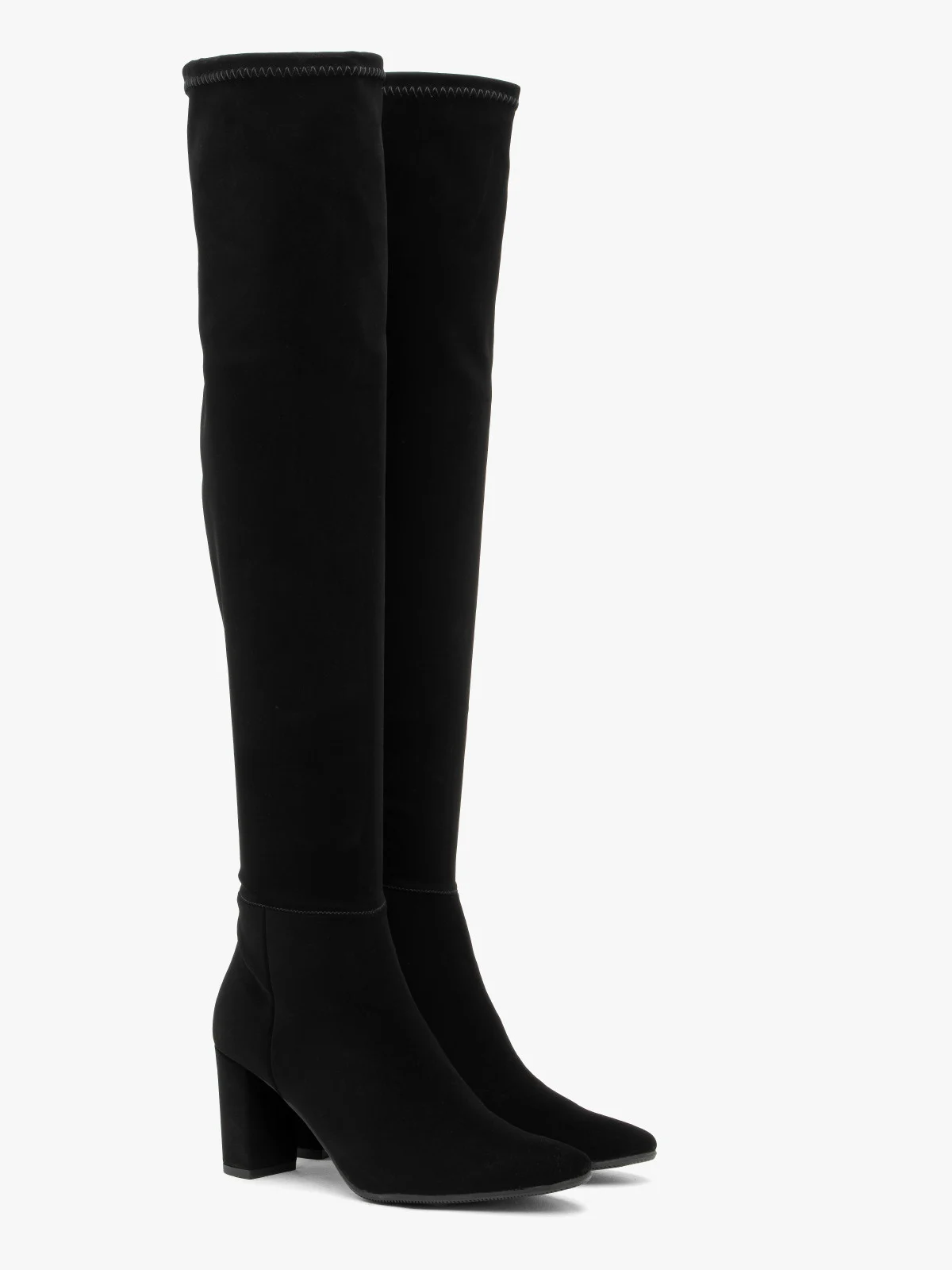 Wysokie elastyczne kozaki nad kolano na słupkowym obcasie