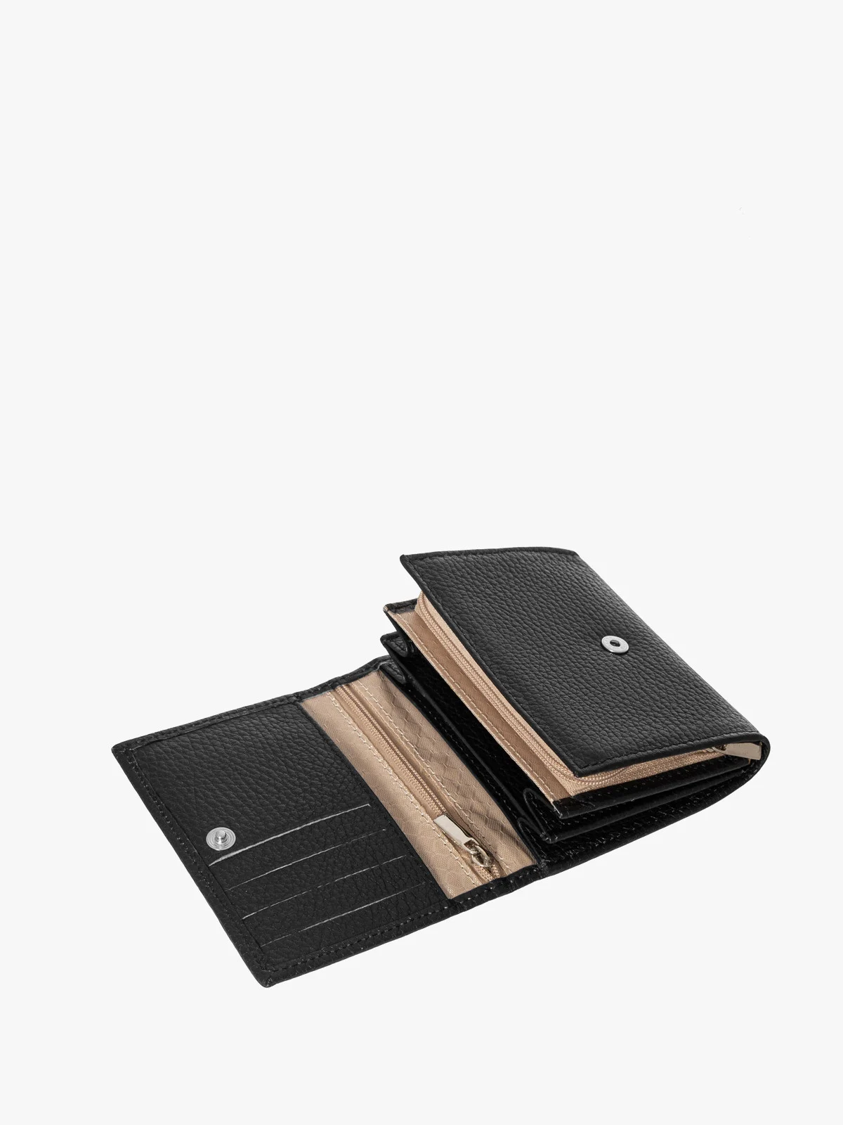 Czarny portfel damski ze srebrnymi detalami