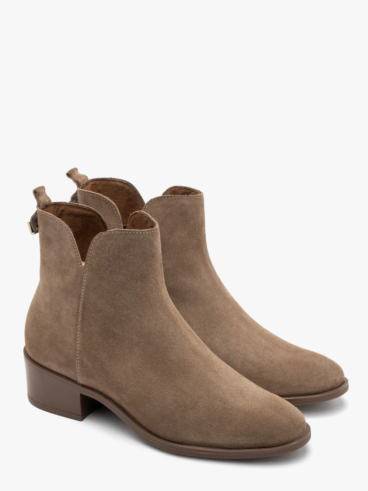 Piaskowe botki damskie z ozdobną cholewką