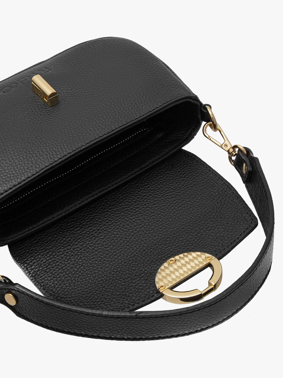 Elegancka torebka z dwoma paskami oraz złotymi detalami