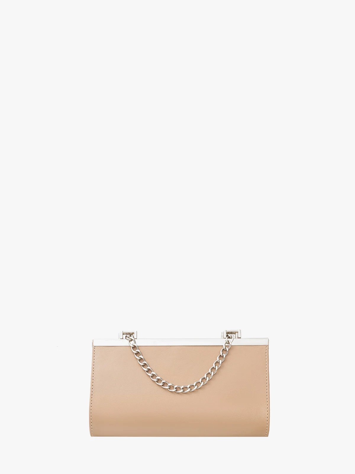 Mała beżowa torebka damska na srebrnym łańcuszku