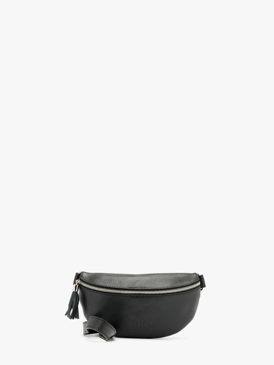 Czarna torebka typu nerka z frędzlem