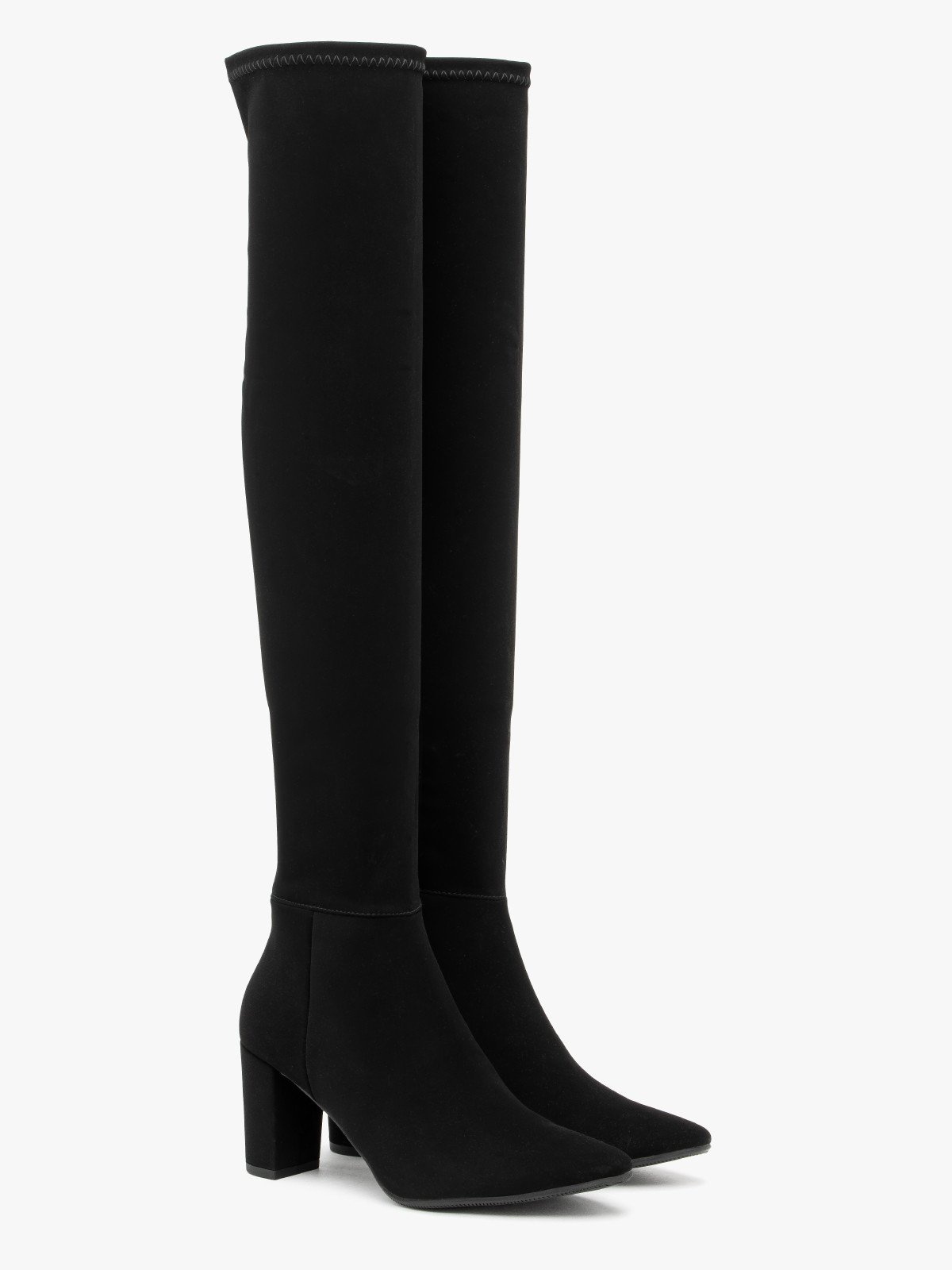 Wysokie elastyczne kozaki na słupkowym obcasie