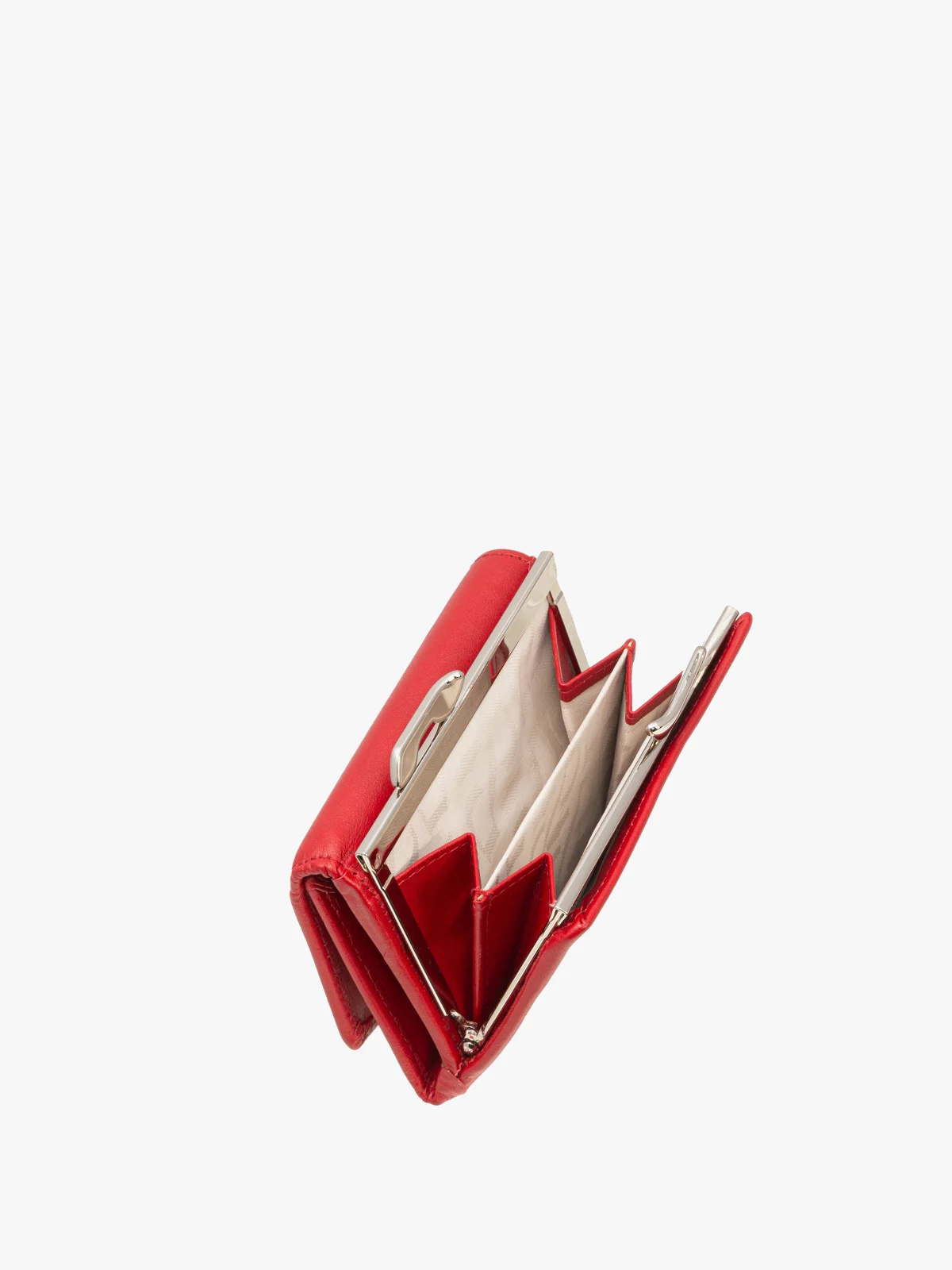 Czerwony portfel damski z ozdobnym zapięciem