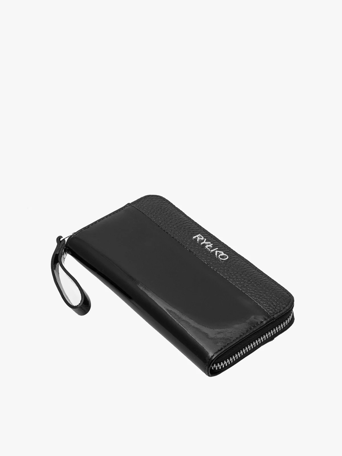 Czarny portfel damski z łączonych skór