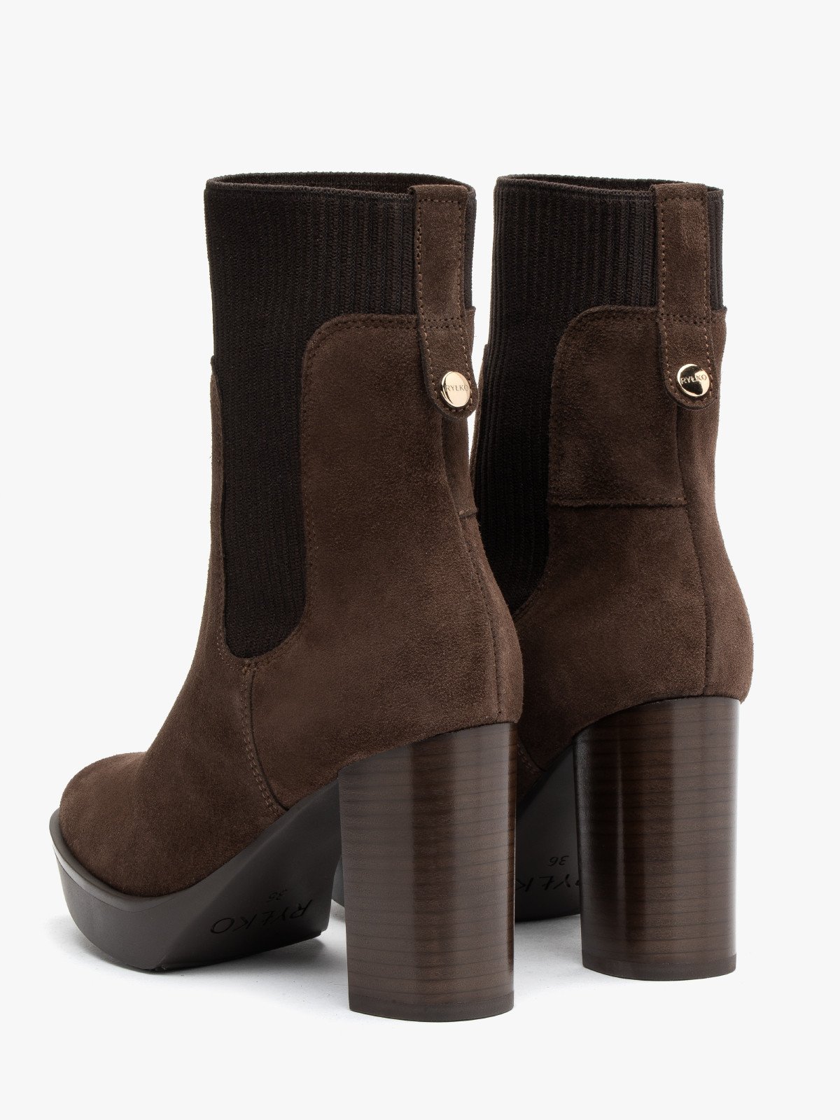 Brązowe sztyblety damskie na wysokim obcasie oraz balu