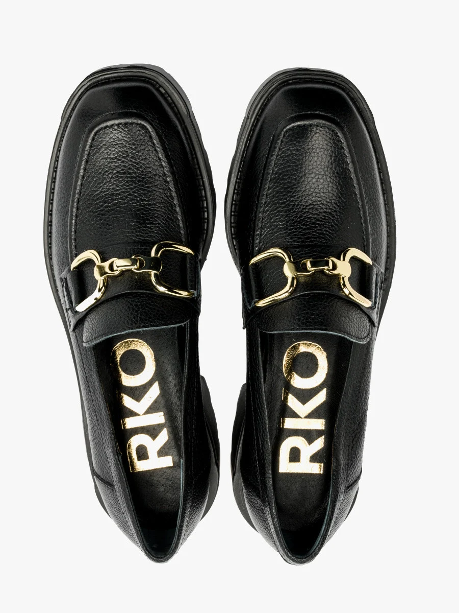 CZARNE MOKASYNY ZE ZŁOTĄ OZDOBĄ