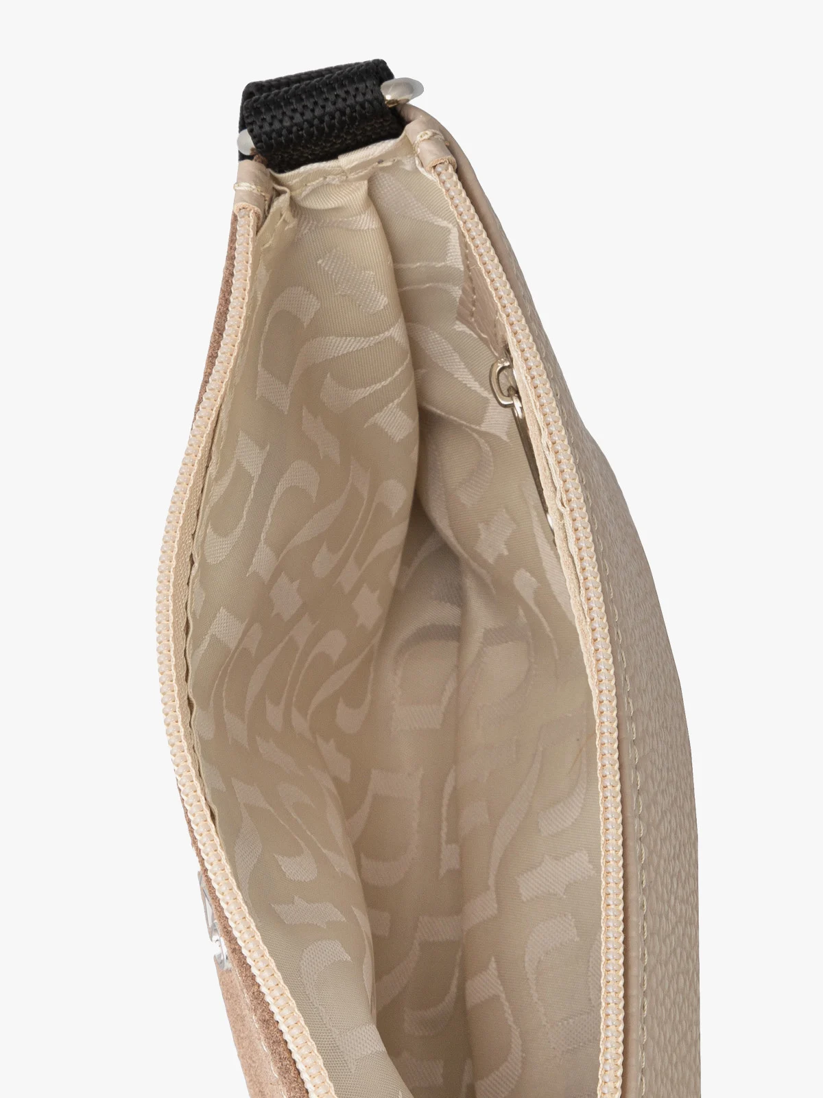 Mała beżowa torebka na kontrastowym pasku z taśmy