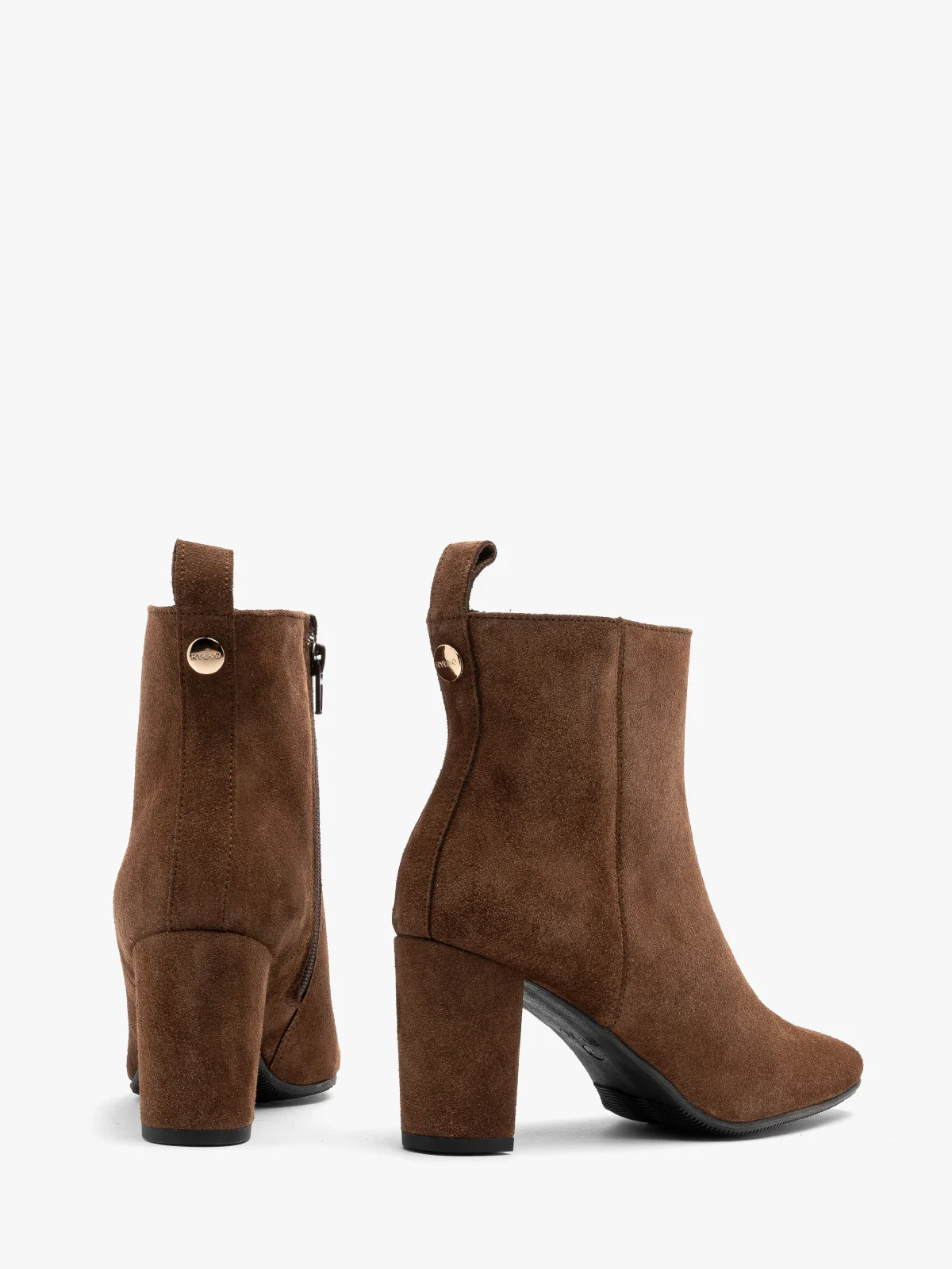 Welurowe botki damskie na słupkowym obcasie