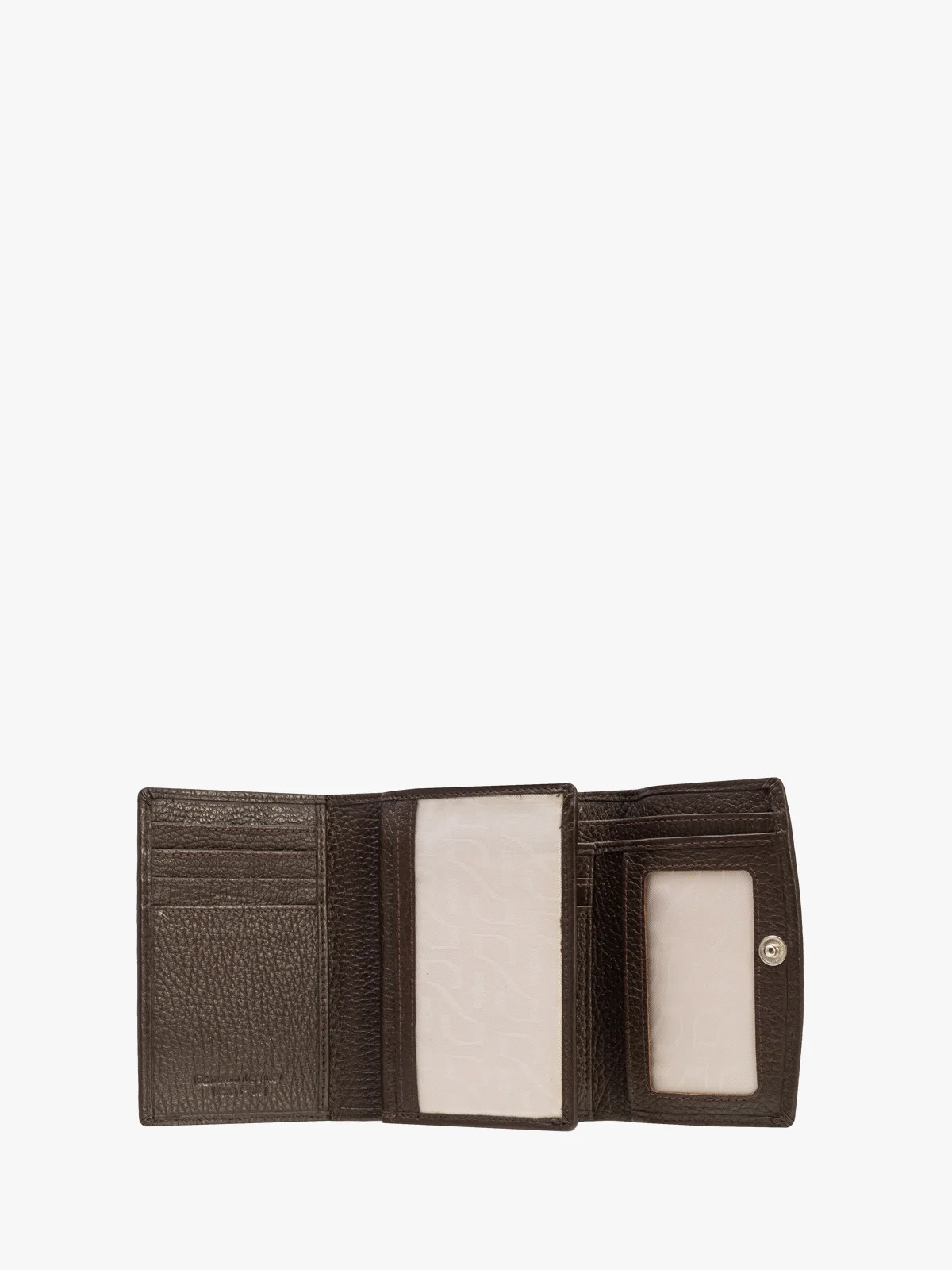 Ciemnobrązowy portfel damski z dekoracyjnym zapięciem