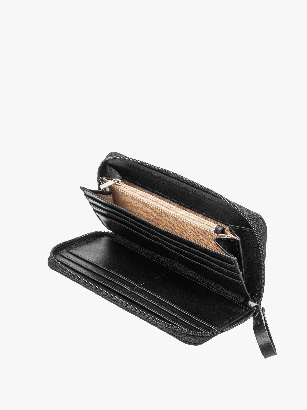 Czarny portfel damski ze srebrnymi detalami