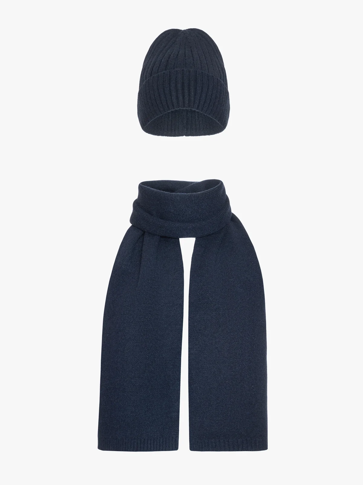 Granatowa czapka oraz szalik wykonane z tkaniny z domieszką wełny