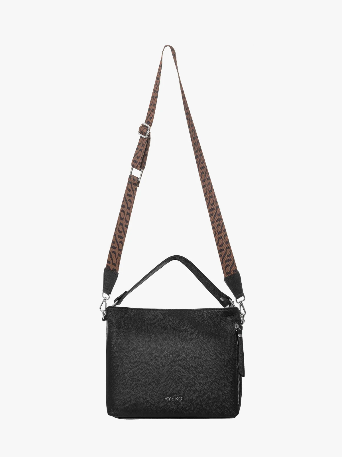 Czarna torebka z kontrastowym paskiem z tkaniny