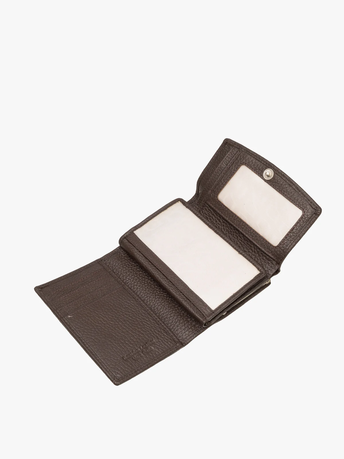 Ciemnobrązowy portfel damski z dekoracyjnym zapięciem