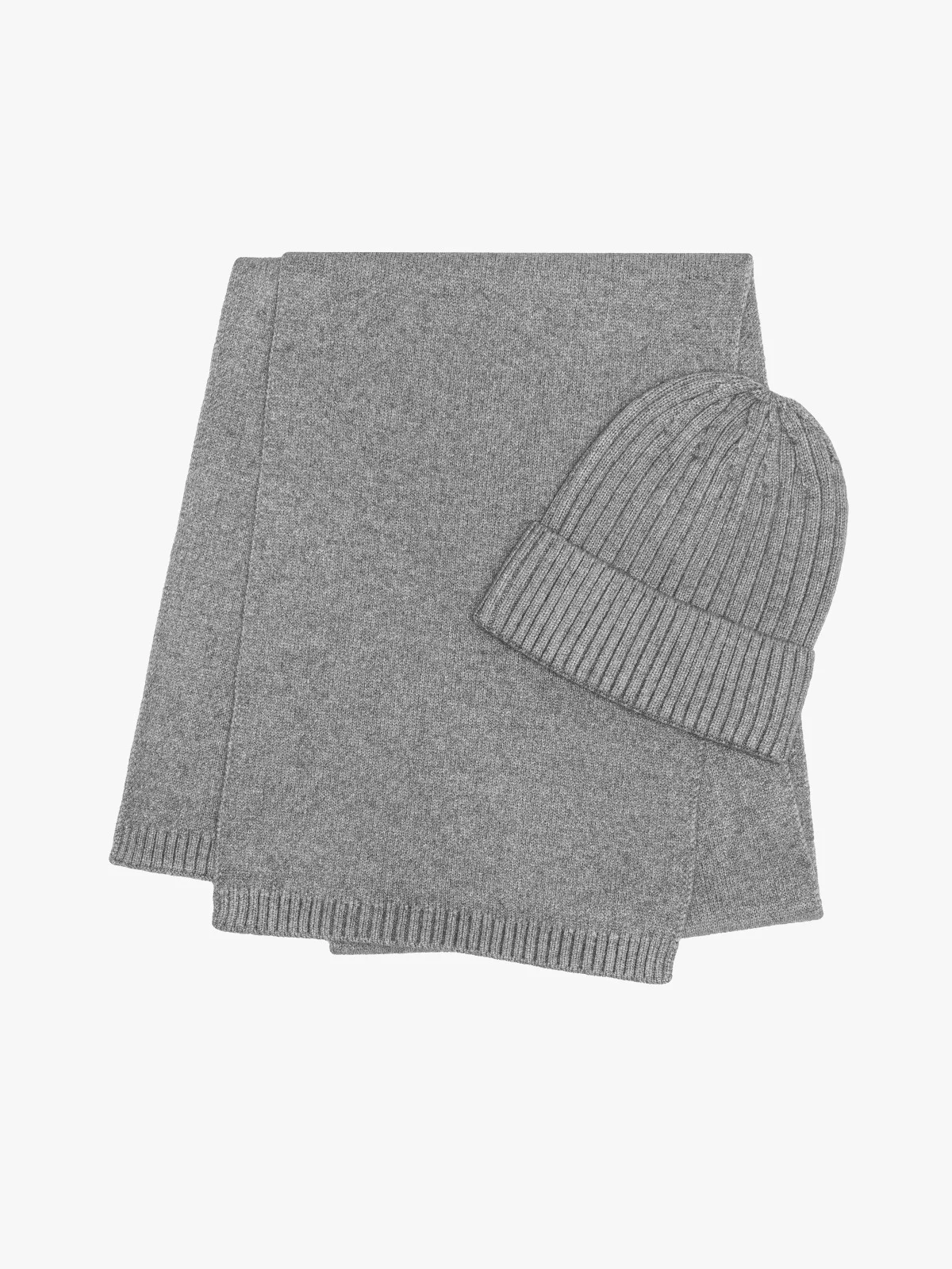 Czapka i szalik wykonane z elastycznej tkaniny z domieszką wełny w kolorze szarym