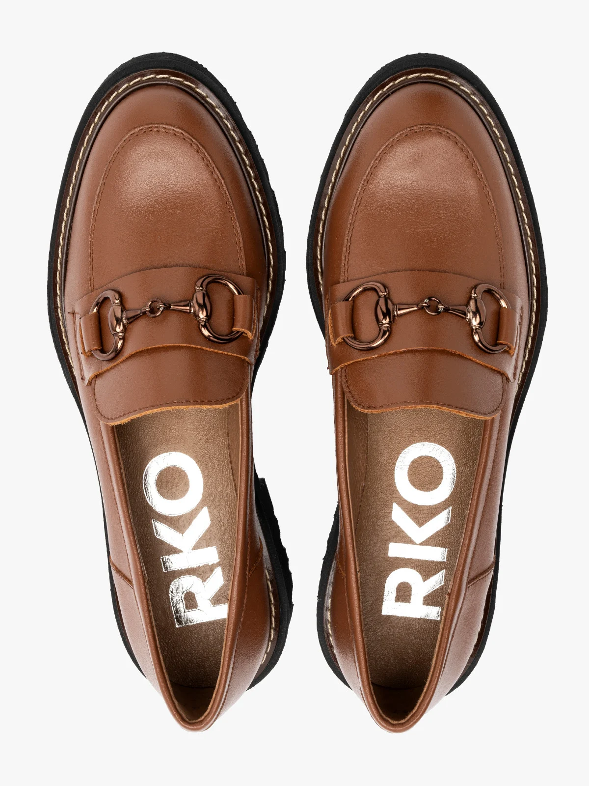 Mokasyny damskie w kolorze  brązowym z ozdobą