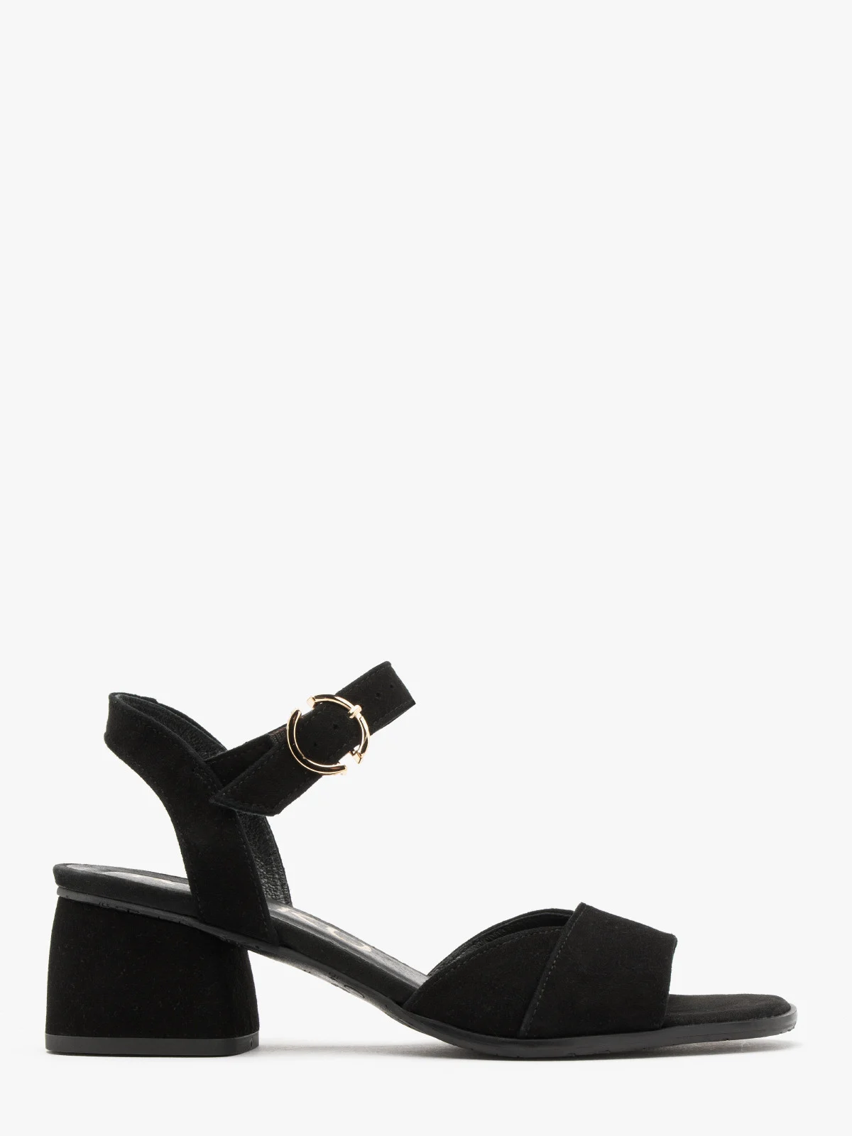 Czarne, welurowe sandały na niskim obcasie