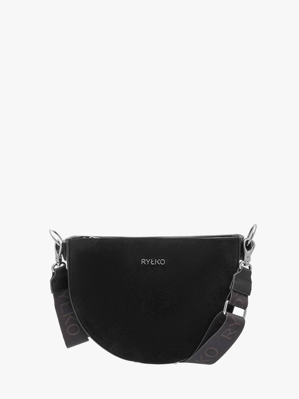 Mała, czarna torebka na szerokim pasku z taśmy