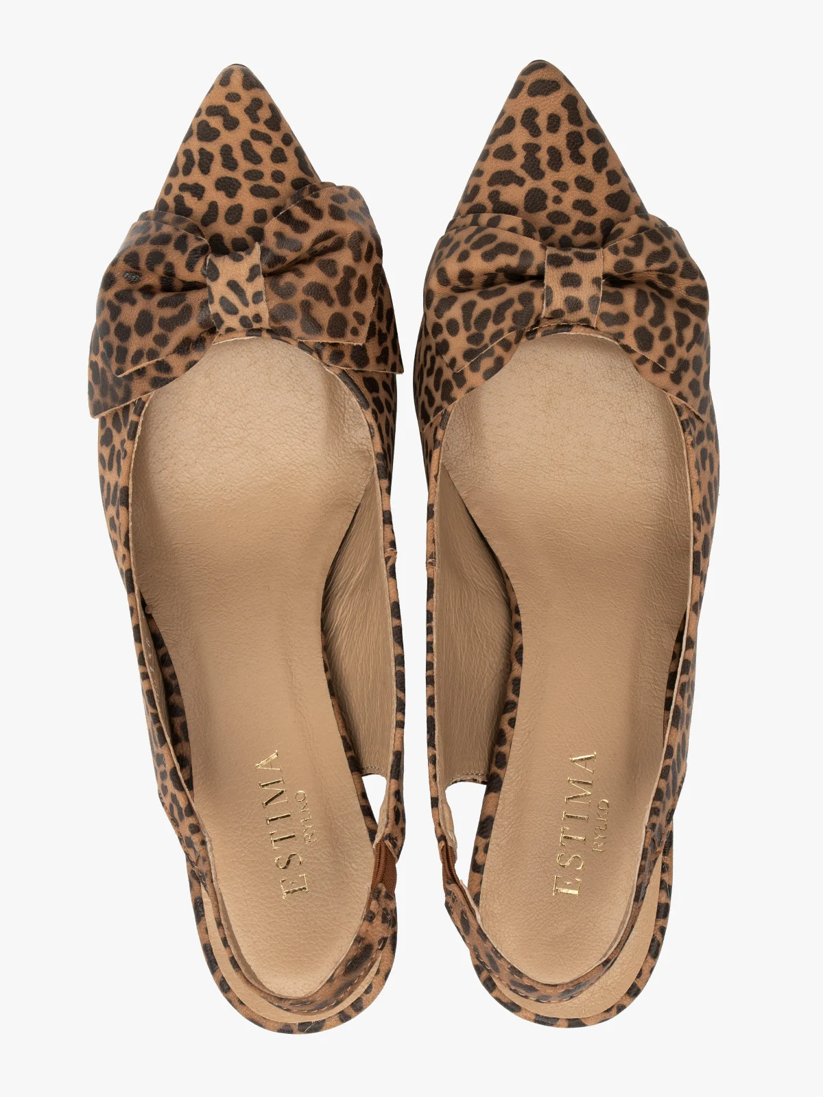 Czółenka typu slingback w panterkę z kokardką