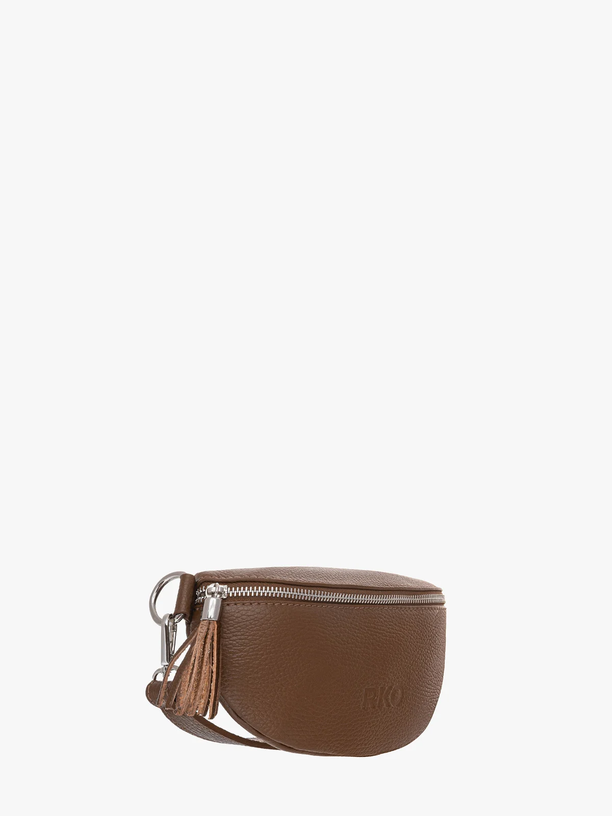 Brązowa torebka typu nerka z frędzlem