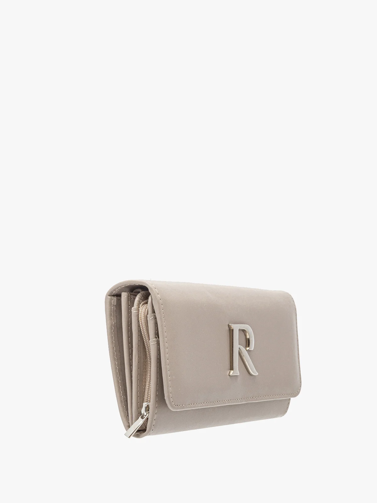 Beżowy portfel damski ze srebrnymi detalami