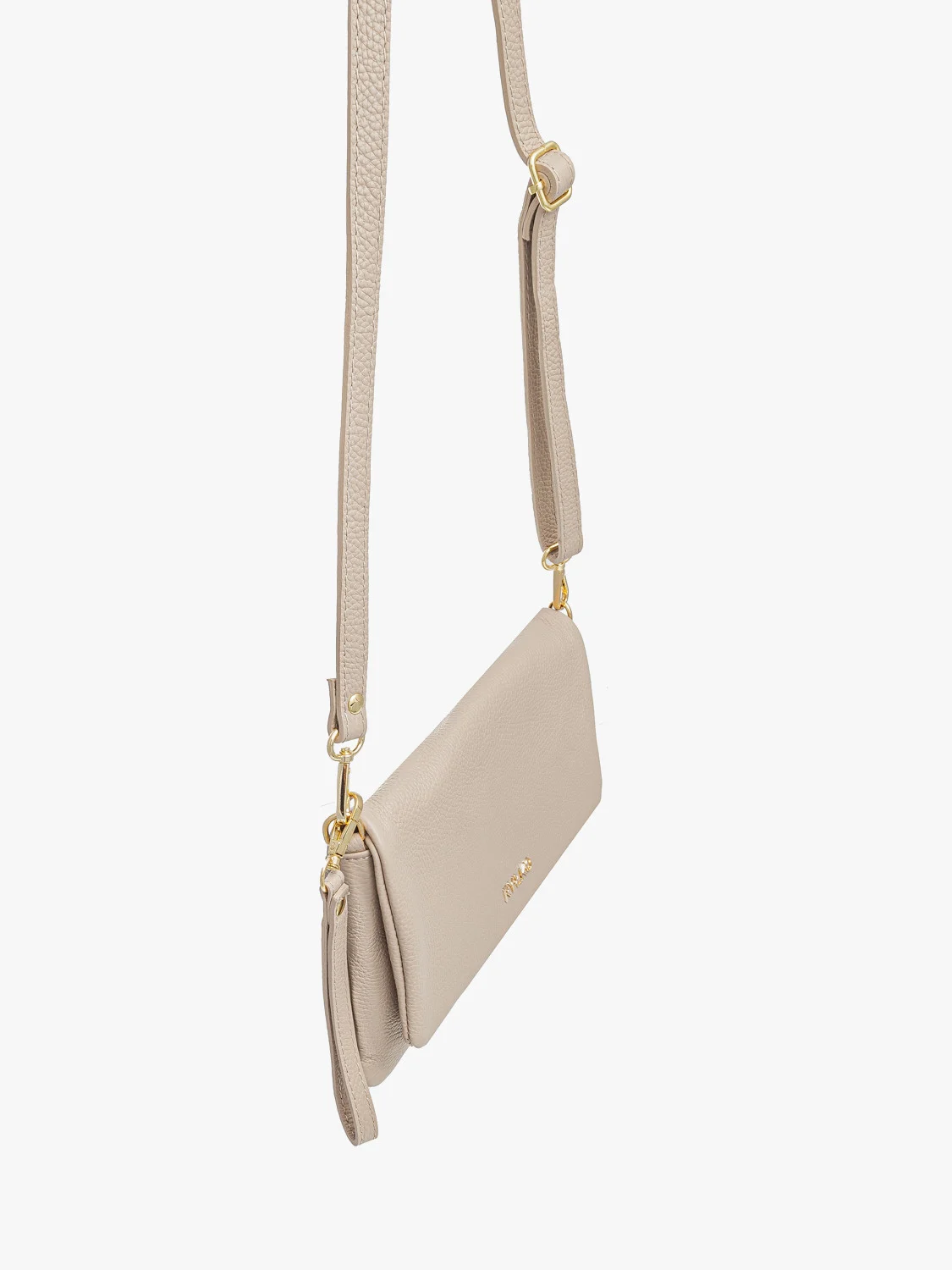 Mała, beżowa torebka z poręczną rączką