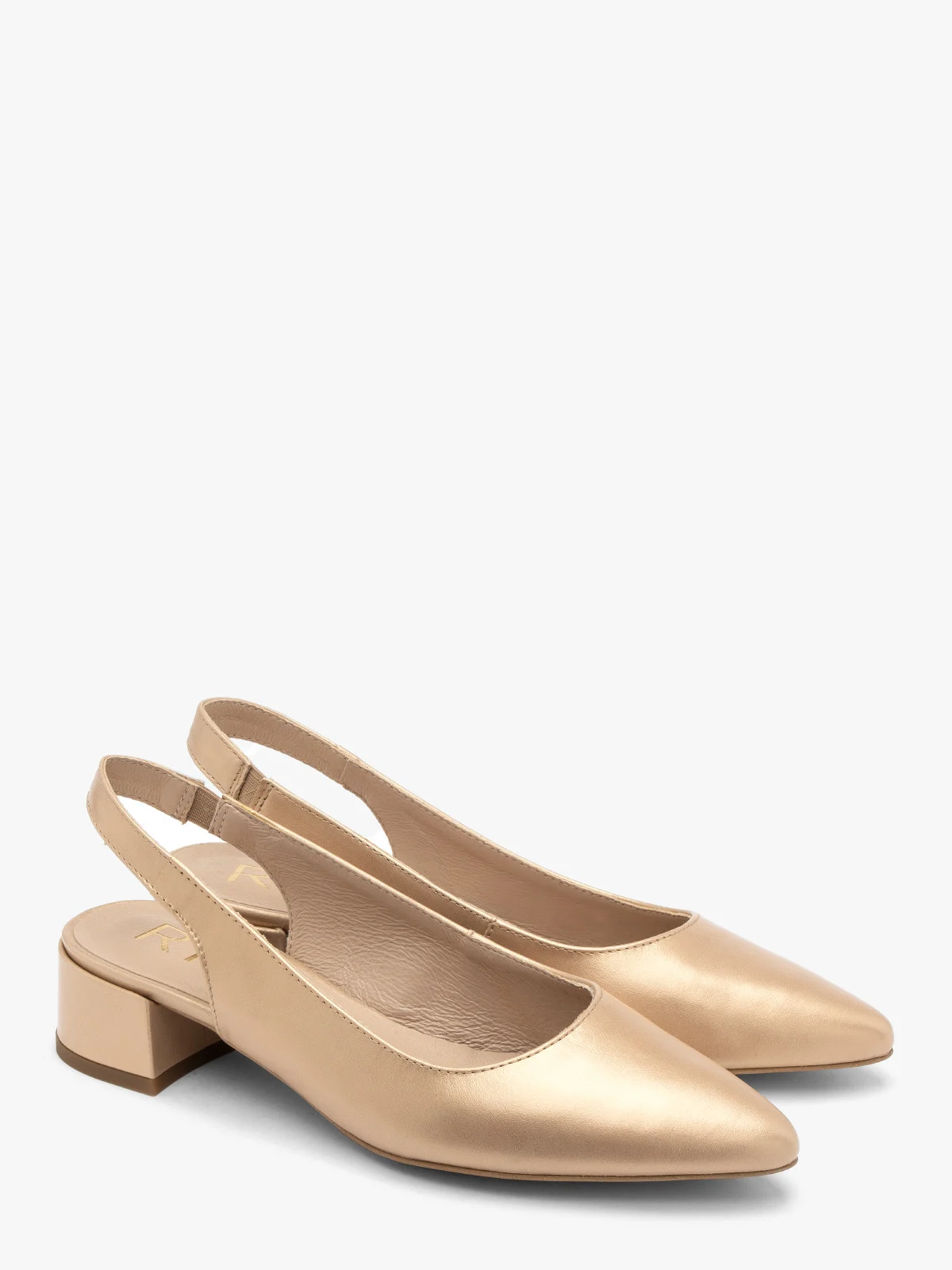 Złote czółenka damskie z otwartą piętą