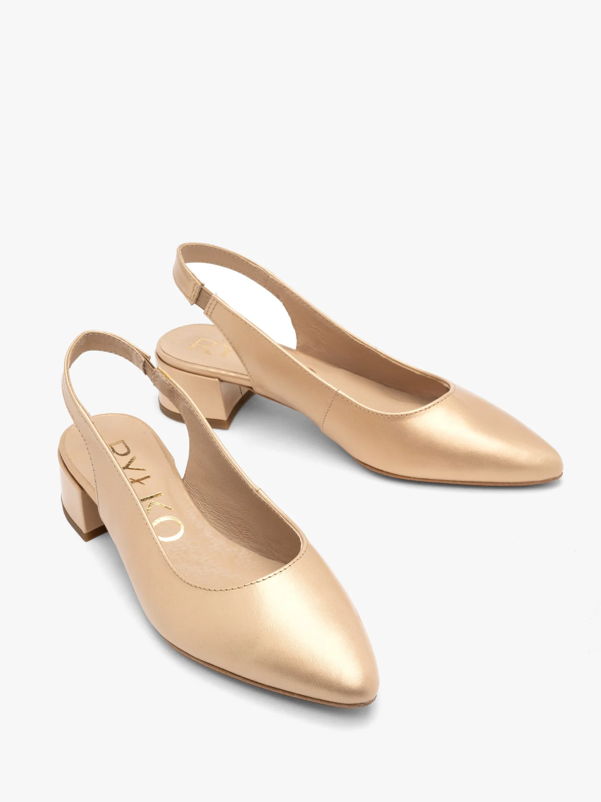 Złote czółenka damskie z otwartą piętą