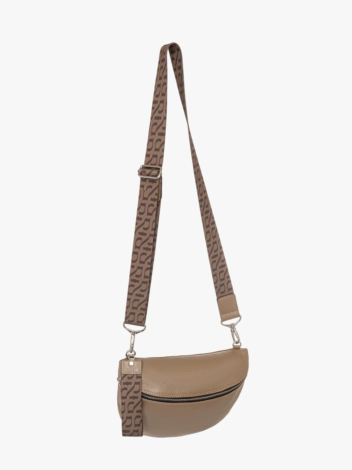 Ciemnobeżowa torebka na pasku z tkaniny