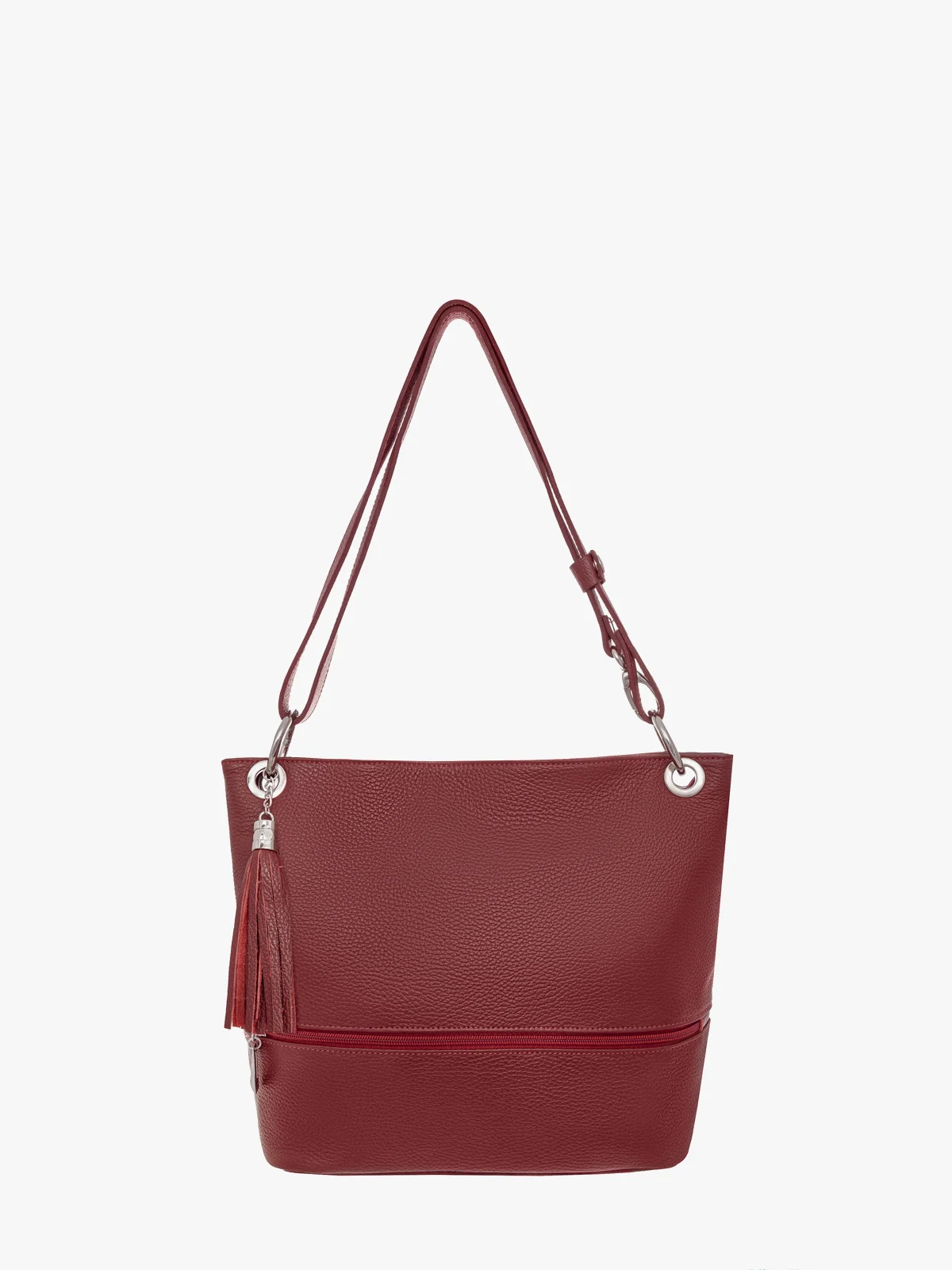 Bordowa torebka shopperka z zawieszką typu chwost