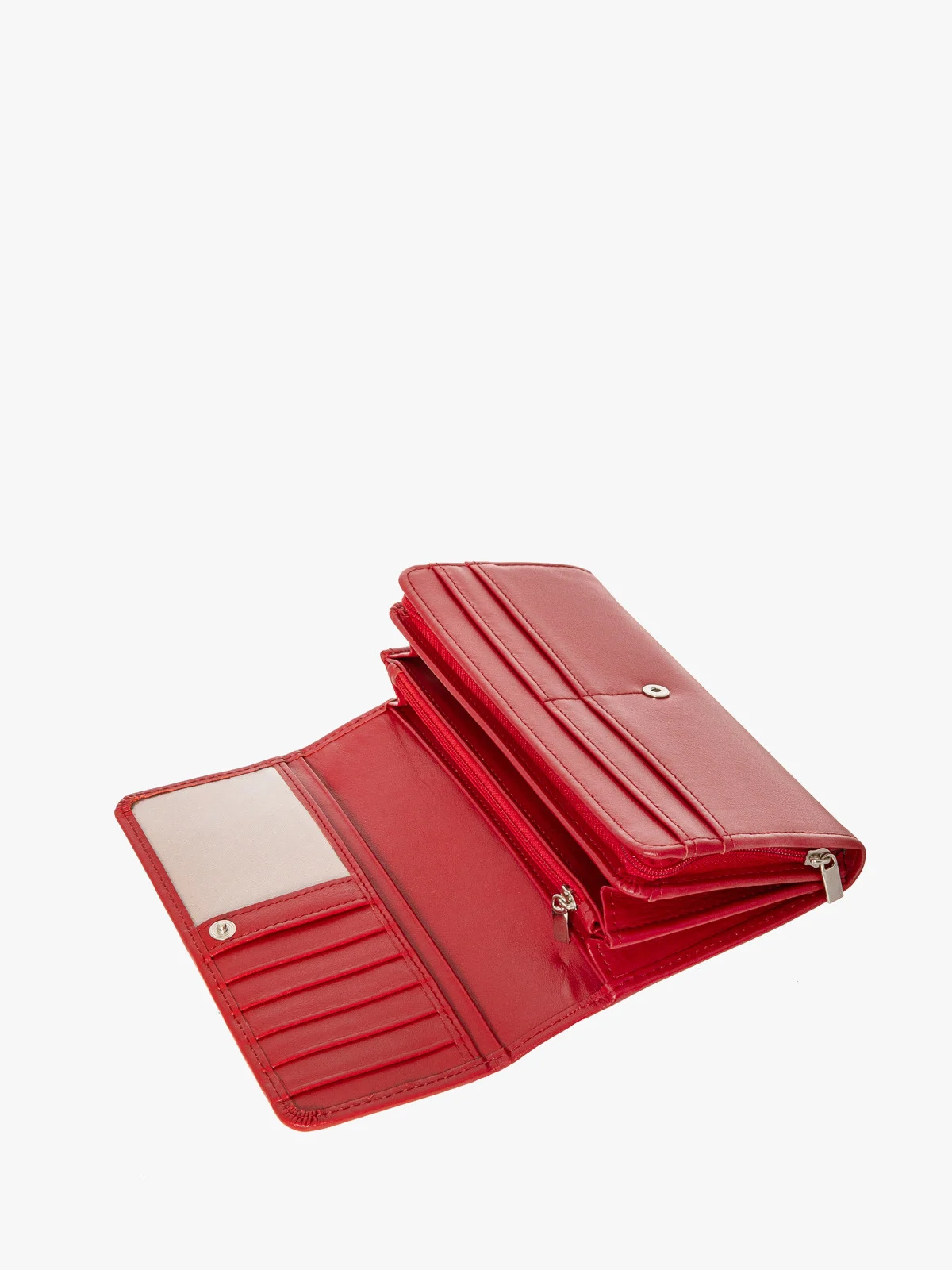 Czerwony portfel ze srebrnym detalem