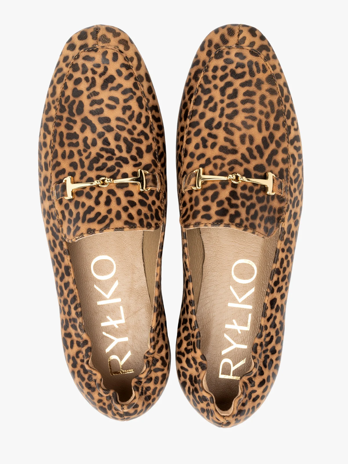 Mokasyny damskie w panterkę ze złotą ozdobą
