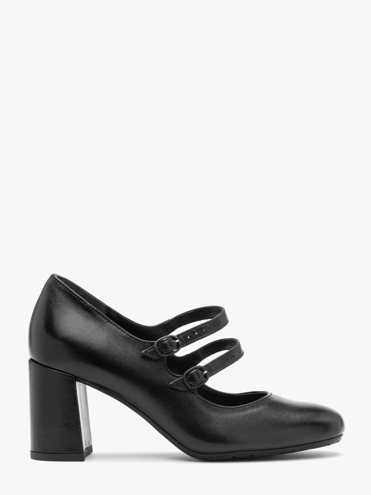 Czarne czółenka damskie z dekoracyjnymi paskami